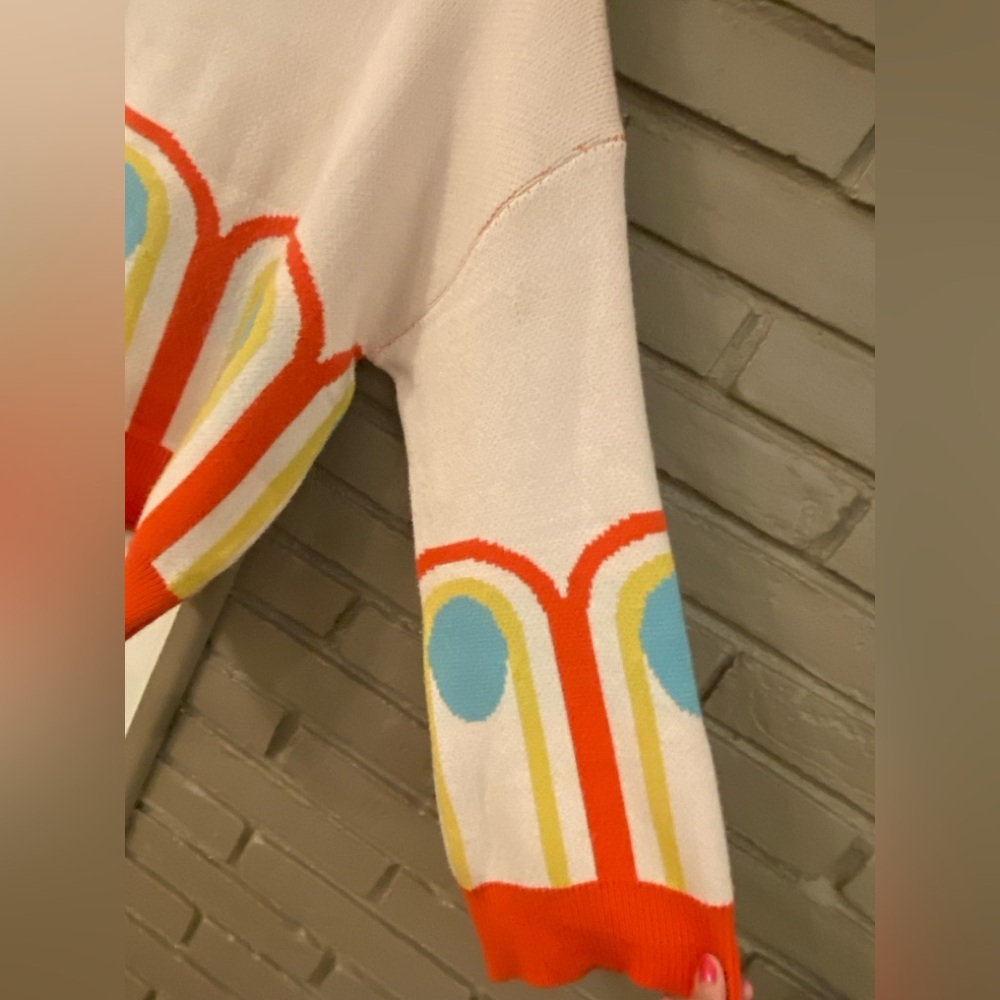 Miss Sparkling Oversized RETRO Women's Cream Rainbow-Pattern Crewneck Sweater - Picture 9 of 10